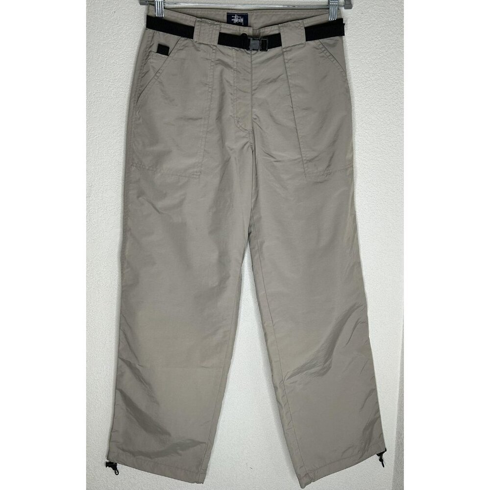 Stussy Pants Mens Medium Beige Nylon Belted Pockets 30x29.5 Y2K Streetwear